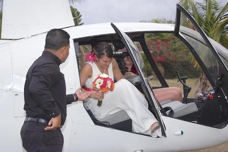 bride in helicopter at wedding