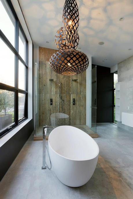 Another example of rough luxe design Spacious tub Artful Display of Lines and Japanese Influences: Project 355 Mansfield in California
