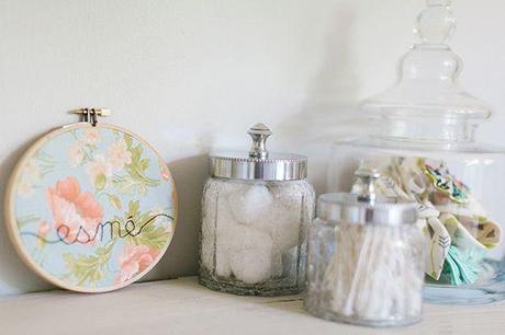 shabby chic nursery. pretty little containers for baby's things