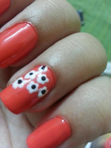 NOTD - Spring/Summer Nails , Orange with White Blossoms