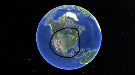 google earth with circle around united states