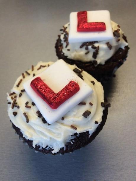L plate learner hen party cupcakes glittery red