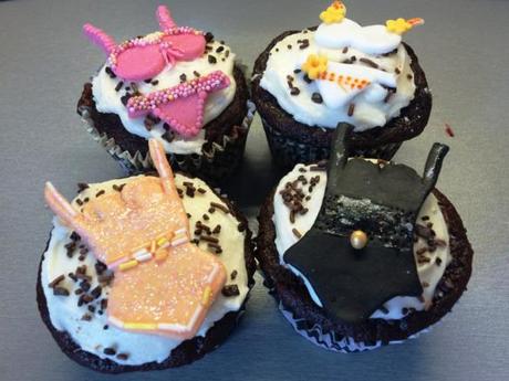 hen party cupcakes basques and underwear sets glitter and sprinkles decoration black pink and nude