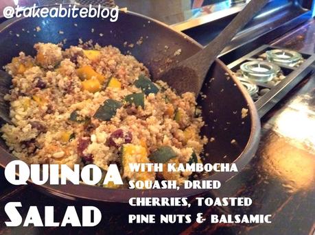 Tapas Party: Quinoa Salad with Roasted Kambocha Squash, Dried Cherries, Toasted Pine Nuts and Balsamic Tapas Party: Quinoa Salad with Roasted Kambocha Squash, Dried Cherries, Toasted Pine Nuts and Balsamic