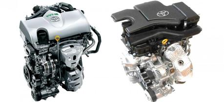 А 1.3-liter (left) and a 1.0-liter (right) Toyota gasoline engine