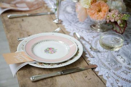 rustic vintage country wedding table setting with silverware and crockery Inspiration for a pretty country wedding