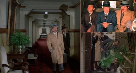 Robert Shaw’s Gray and Yellow Pinstripe Suit in The Sting Lonnegan gets all gussied up in his overcoat, homburg, and dress gloves just to have them taken away by the coat check broad at the betting parlor, and - spoiler alert - he leaves without them!