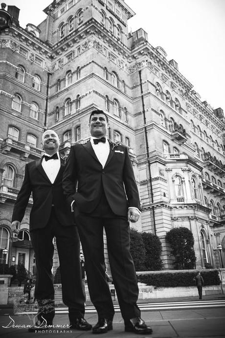 Front of Langham Hotel wedding photography