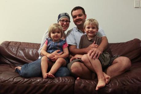 Unite in white Michelle and Matt with Finnigan and Eloise.