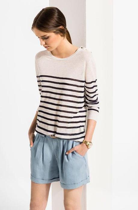 Style guide: 50% coastal Light blue shorts and stripy sweater via Massimo Dutti.