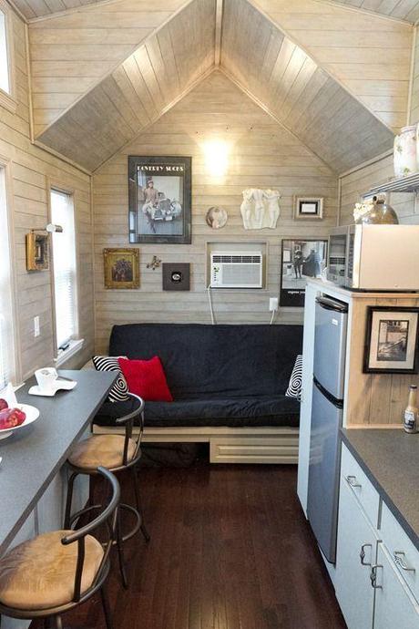 tiny house, tiny house interior without a loft  This is a cute nook space for reading a book and drinking some coffee, and eationg a small brunch. I can see myseld now....