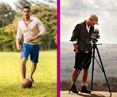 Different types of medium shorts. These are the most common and versatile styles. Notice the other pieces: the shirts, the shoes and the socks (or the lack of socks)