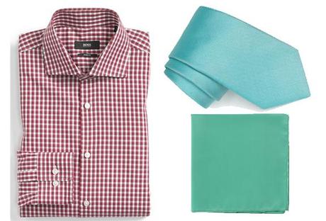 A guide to coordinating the colors of your clothes (+examples) A red checkered shirt goes great with a turquoise tie and an aqua-green pocket square. The more shades you use, the more subtle your outfits will be.