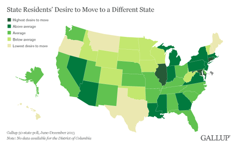 U.S. State Residents' Desire to Move to a Different State, 2013