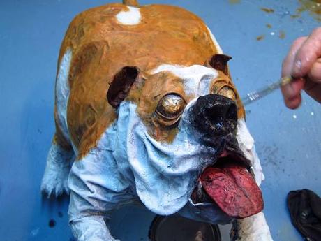 paper mache bulldog- paint nose
