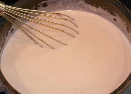 I whisked over medium heat until everything was melted and incorporated, then I added salt and pepper.