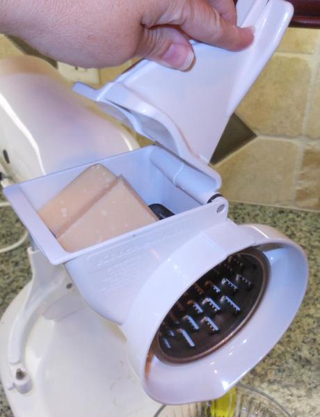 Super Easy, Super YUMMY Garlic Alfredo Sauce! I have this fancy contraption. It's a slicer/shredder attachment for my Kitchen-aid mixer. As I get older, it hurts to grate cheese, so I got this with some Kohl's cash. I use it almost every week!