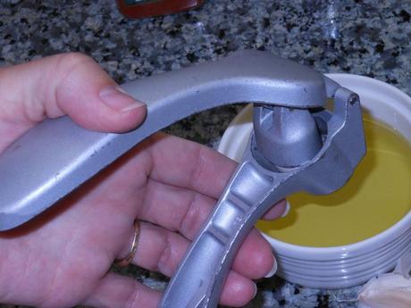 I used my handy-dandy Pampered Chef Garlic Press for my garlic. It's easy on my hands and works beautifully!