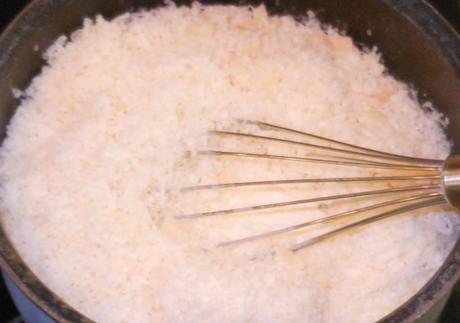 Super Easy, Super YUMMY Garlic Alfredo Sauce! And my freshly grated Parmesan cheese.