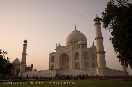 The famous Taj Mahal during a hazy sunset