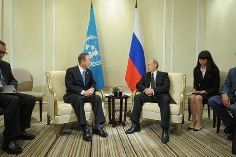 UN Secretary-General Ban Ki-moon and Russian President Vladimir Putin.