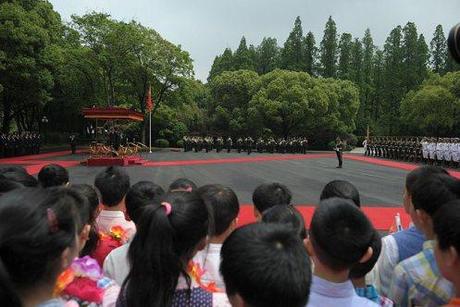 Ceremonies for President Putin's arrival in China.