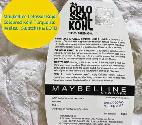 Maybelline Colossal Kajal Coloured Kohl Turquoise: Review, Swatches & EOTD