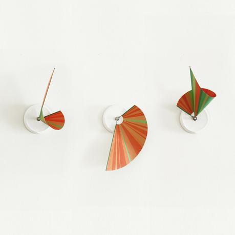 Studio VE. The Poetry of Time Manifold Clock Green & Orange Stripes 14'' by Shay Carmon and Ben Klinger