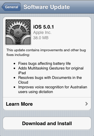 iOS 5.0.1 Apple releases iOS 5.0.1 update