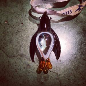 “I wish that I could bake a cake made out of rainbows and smiles” penguin ornament