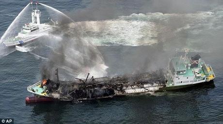 fire on board oil tanker nearer Himeji Port in Hyogo Prefecture in Japan