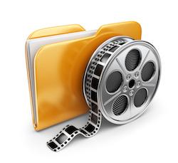 Movie folder with a films spool. 3D Icon isolated on white background