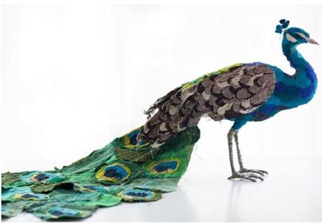 Abigail Brown Textile Art- handmade peacock via MiaFleur