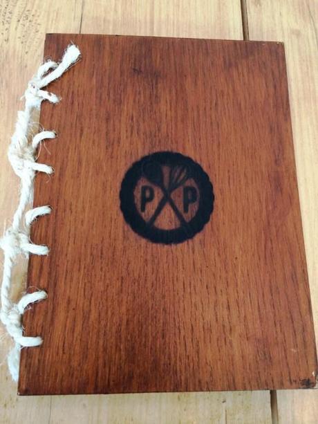 wooden hand bound menu the pudding pantry nottingham tea room coffee shop