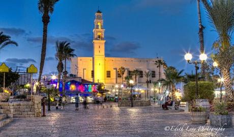 Israel; Old Jaffa; clock Tower; blue hour; town square; long exposure; HDR; travel photography