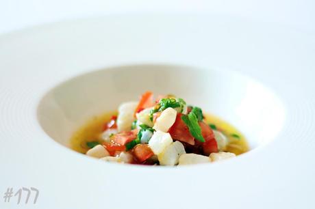Cevichè with tomatoes, cod and holy basil #177