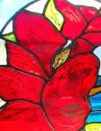 stained glass hibiscus flower red and yellow painted