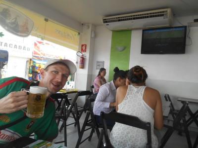 Backpacking in Brazil: Top 4 Things to see and do in Macapa, Brazil Having a beer in Macapa watching the World Cup in a restaurant.