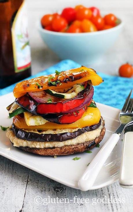 Grilled Vegetable Stack with Homemade Lemon Hummus