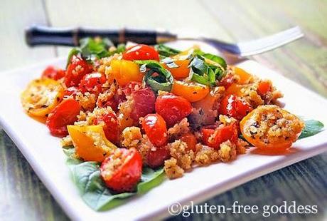 Baked Grape Tomatoes Recipe with Basil and Cornbread Crumbs  