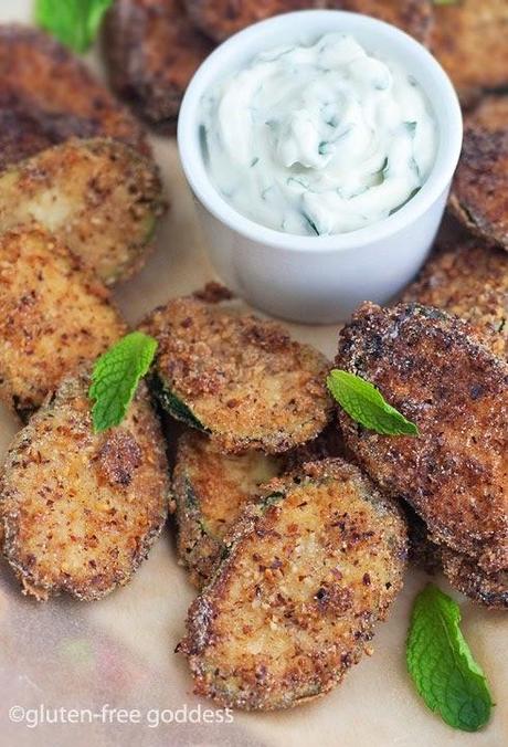 Gluten-Free Fried Zucchini Chips with Lime-Mint Dipping Sauce 