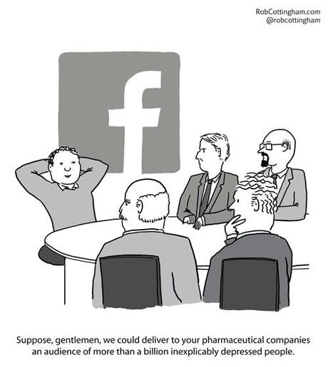 (Facebook rep at a boardroom table) Suppose, gentlemen, we could deliver to your pharmaceutical companies an audience of more than a billion inexplicably depressed people.