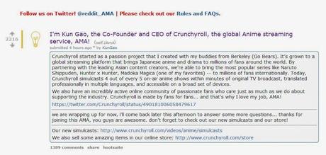 Crunchyroll CEO Kun Gao Did An AMA on Reddit, Here’s The Wrap-Up Crunchyroll CEO Kun Gao Did An AMA on Reddit, Here’s The Wrap-Up