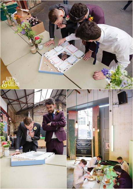 Groom helps put together details at camp and furnace wedding photography