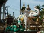 White elephant statues surrounding Wat Damrey Sor