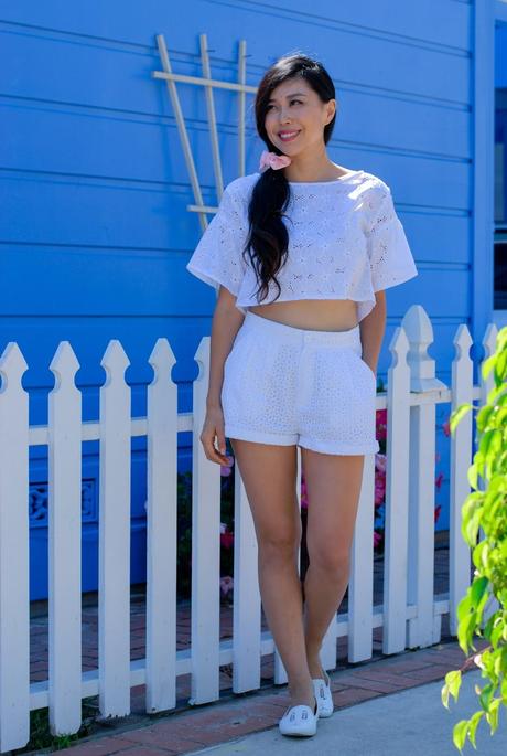 gina made it pink bow white eyelet summer outfit blogger style