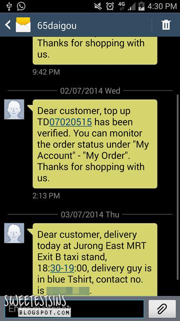 65daigou delivery sms
