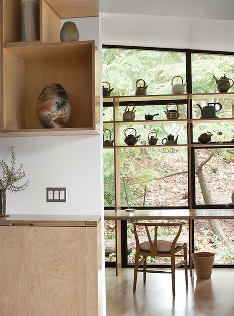 Modern addition with light-filled shelving for an Alzheimer's patient