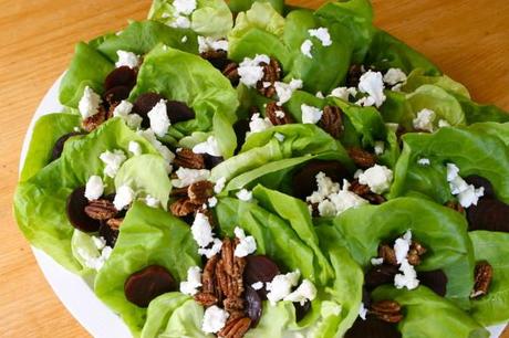 Nook-and-Sea-Roasted-Beet-Salad-Butter-Lettuce-Bibb-red-living-candied-pecans-goat-cheese-Haylie-Duff-Cookbook-Real-Girl's-Kitchen-Plated