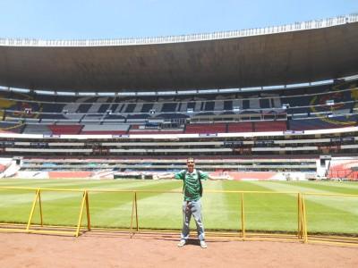 Hand of God and Mexico 86 Memories: Visiting Estadio Azteca, Ciudad de Mexico, Mexico Pitchside by the half way line.